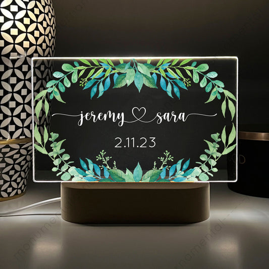 Personalized Green Wreath Couples Acrylic Night Light