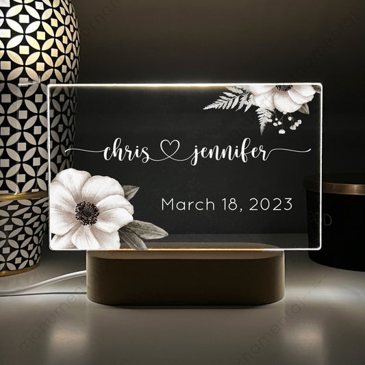 Personalized Couples White Flower Acrylic Night Light