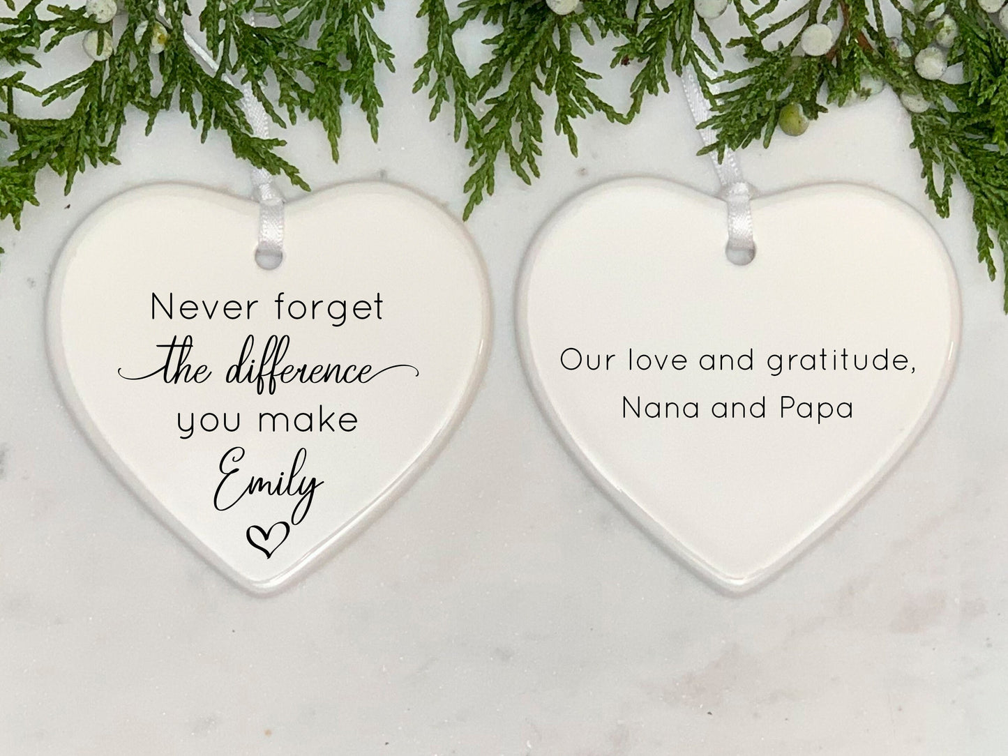 Personalized Never Forget The Difference You Make Heart Ornament
